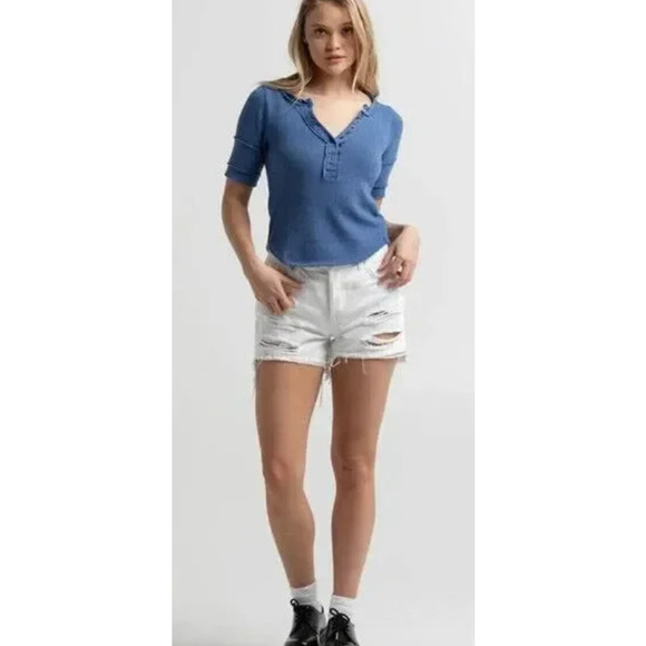 NWT Free People Women's Optic White Maggie Mid-Rise Cut-Out Shorts Size 31 - Picture 3 of 10